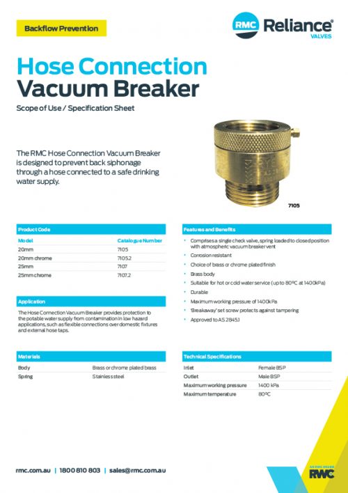 Hose Connection Vacuum Breaker RMC Reliance Valves