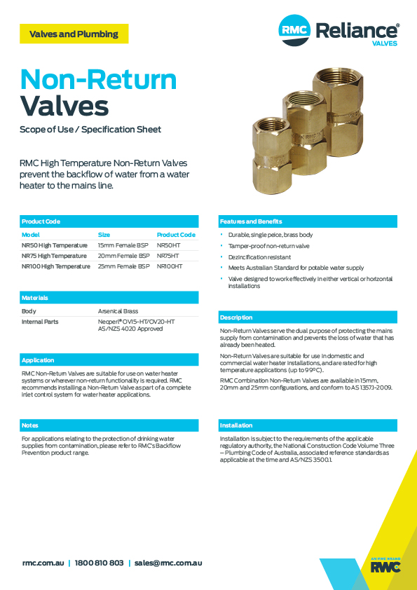 NonReturn Valves RMC Reliance Valves