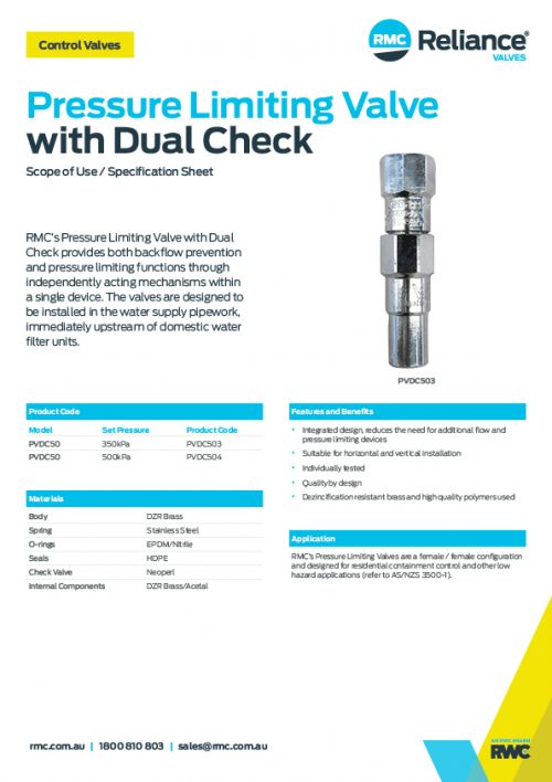 Pressure Limiting Valves with Dual Check RMC Reliance Valves