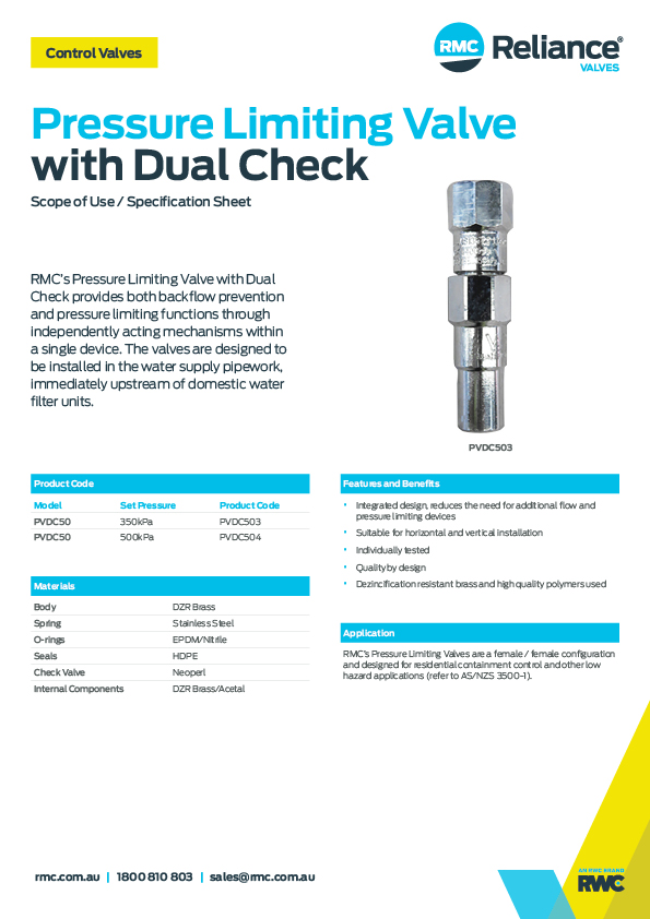 Pressure Limiting Valves with Dual Check RMC Reliance Valves
