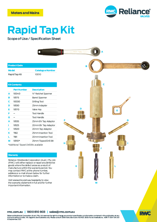 Tap Kits RMC Reliance Valves