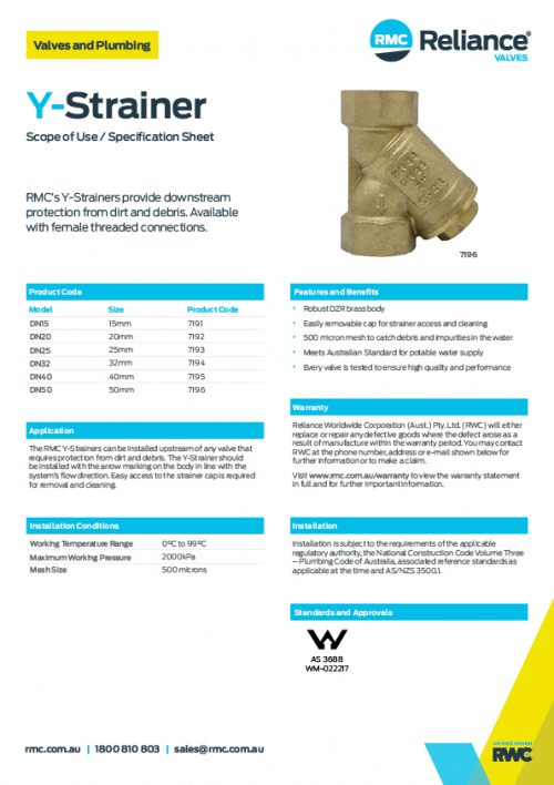 YStrainer RMC Reliance Valves