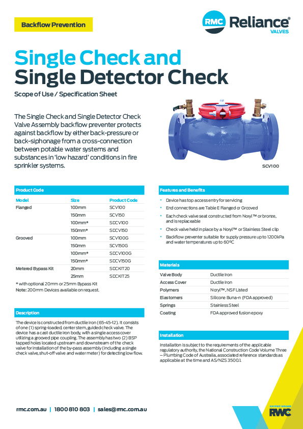 Single Check and Single Detector Check Valves RMC Reliance Valves