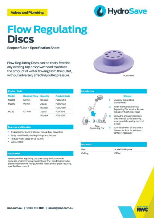 HydroSave Flow Regulating Disc RMC Reliance Valves